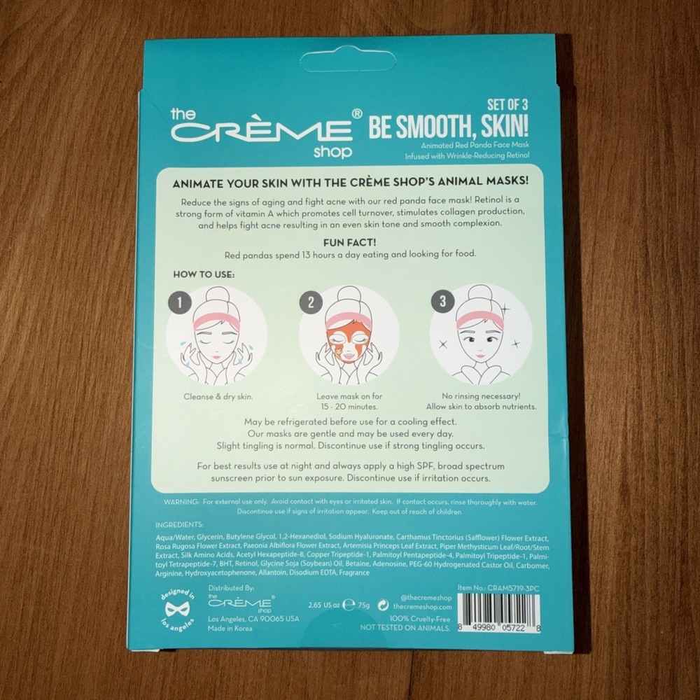 NEW The Creme Shop Box Of 3 Be Smooth, Skin- Animated Panda Face Mask Sealed - Picture 3 of 3